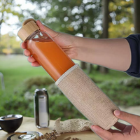 Sports de plein air portables 300ml 450ml 500ml bouteille d'eau en verre avec couvercle en bambou lanière de couverture en lin isolante