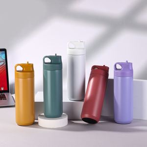Custom Vacuum Flask Hot Drinks Insulated Travel Mug with Flip Straw Water Bottle Press Button Stainless Steel Coffee Tumbler Cup - Product Image 6