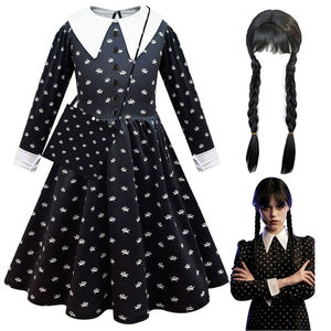 Vestito con stampa gotica per ragazze + abiti per parrucche gioco di ruolo di Halloween Costume Cosplay addigs per bambini