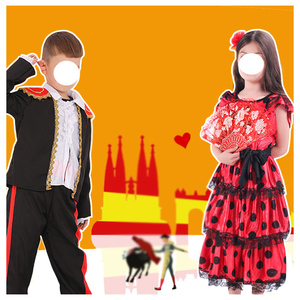 Costumi di Halloween spagnolo Senorita ragazze tradizionale ballerina di Flamenco abiti per bambini Costume da ballo con ventaglio - Product Image 3