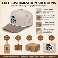 Casquette de baseball personnalisée en polyester 100% avec découpe laser, imperméable, 5 panneaux, maille perforée, fermeture snapback