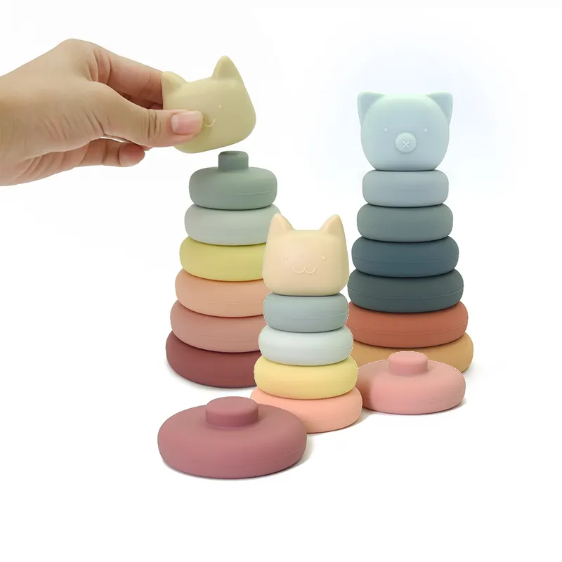 Kids Educational Stacking Blocks Stacker Toy Silicone Baby Stacking Stones Toy