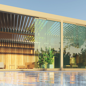 Pérgola de aluminio personalizada con control remoto, persianas eléctricas apilables a prueba de lluvia, <span class=keywords><strong>toldos</strong></span> de techo parasol para Villa, patio, terraza - Product Image 3