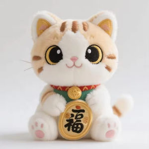 พวงกุญแจแมวนำโชคมาเนกิเนโกะน่ารักแบบขายส่ง สีขาวเหลือง ตุ๊กตาแมวนุ่มนิ่ม ของเล่นตุ๊กตาสัตว์ - Product Image 3
