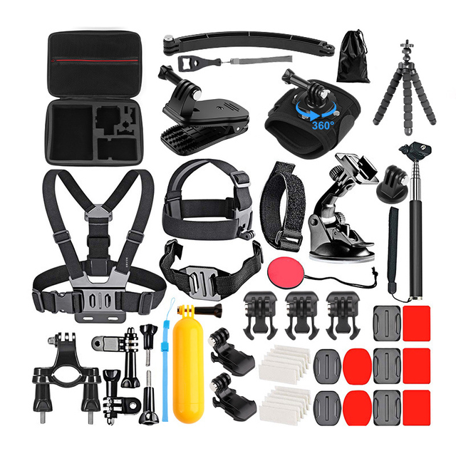 50-in-1 Action Camera Mount Kit ABS Plastic 360 Degree Rotation for Compatible Universal Mounts Head/Chest Straps Bike Clip