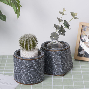 Rattan Flower <b>Pots</b> With Wooden Legs Indoor Planters For <b>Succulents</b> And Cacti Desktop Use - Product Image 4