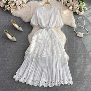 Summer French First Love Round Neck Cake Dress Robe à manches courtes Femme Hood Waist Slim Dress - Product Image 6