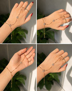 Elegante Pulsera de Anillo Floral Chapada en Oro para Mujer, Cadena de Mano Ajustable, Pulsera de Dedo con Flor de Cristal - Product Image 3