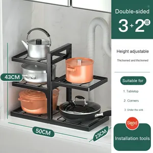 Estante de almacenamiento de cocina ajustable de doble cara multicapa para el hogar, <span class=keywords><strong>encimera</strong></span> de pie, armario, fregadero, <span class=keywords><strong>platos</strong></span>, ollas, almacenamiento - Product Image 6