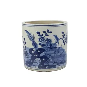 Rzkt03 série Antique pas cher prix bleu blanc cylindre forme pot de fleurs en céramique
