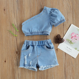 ชุดเดนิมสองชิ้นสำหรับเด็กผู้หญิงขายส่งสำหรับฤดูร้อน - Product Image 3