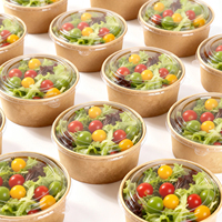 Bol à salade en papier kraft avec couvercle en papier 500ml 750ml 950ml Compostable pour le petit-déjeuner, la boulangerie, la restauration rapide, impression OEM