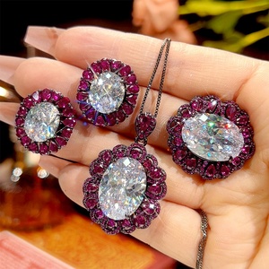 Vintage Eco-friendly Copper Jewelry for Women <b>Set</b> 13*18-10-12mm White Zircon Black Gold Plated Necklace <b>Earrings</b> Ring <b>Set</b> - Product Image 3