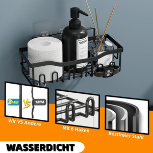 Ensemble moderne de 5 étagères murales en acier inoxydable <span class=keywords><strong>noir</strong></span> 304 non perforées pour salle de bain et <span class=keywords><strong>douche</strong></span> - Product Image 4