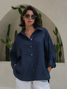 Vestiti all'ingrosso camicette da donna camicie a maniche lunghe camicie di cotone larghe sottili in tinta unita da ufficio elegante da donna camicetta Casual - Product Image 5
