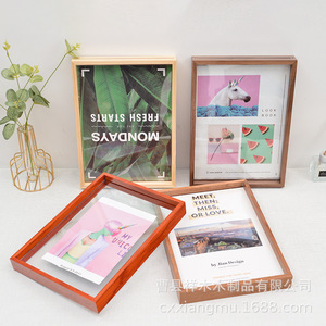 Wood <b>Photo</b> <b>Frame</b> Rectangular <b>Double</b>-Sided Glass Tabletop Display Simple Design Horizontal Orientation - Product Image 2