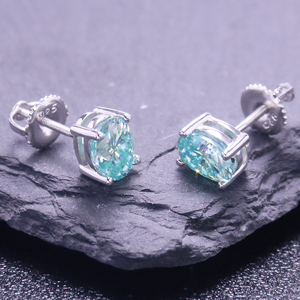 Oval 1Ct Green Color <b>Moissanite</b> 925 Sterling Silver Customized <b>Moissanite</b> Mens <b>Earrings</b> - Product Image 2