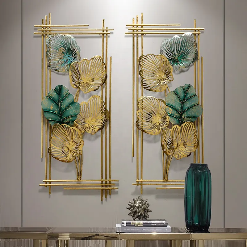 高級錬鉄製リビングルームロビー玄関壁の装飾ゴールドメタルの葉ホテルカフェオフィスの壁掛け装飾
