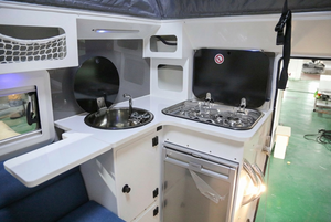 Camper RV à glissière escamotable pour pick-up, coque <span class=keywords><strong>de</strong></span> camping-car à toit relevable 3 couchages avec douche, toilettes, cuisine, réfrigérateur, panneaux solaires - Product Image 5