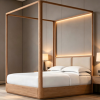 Lit double en chêne de style américain moderne, avec piliers hauts, en bois massif, meubles pour la maison