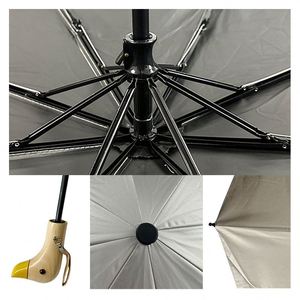 Sombrilla Plegable de 3 Secciones, Impermeable, con Diseño de Pájaro, Mango de Madera, Protección UV - Product Image 6