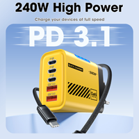 Pengisi Daya Cepat GaN 240W 5 Port Multi USB, Blok Pengisian Daya 3USB-C PD + 2USB-A QC3.0 Multi Port untuk Ponsel, OEM Custom