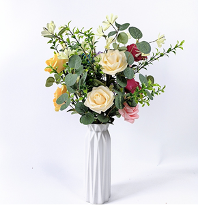 Rosas de seda artificiales, hojas de eucalipto, bayas, arreglo de flores de boda para el hogar, decoración de fiesta de oficina nupcial - Product Image 5