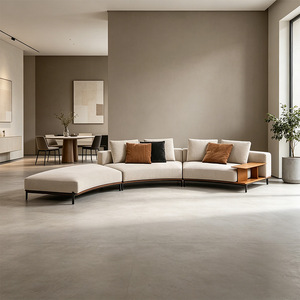 Ensemble de canapés modulaires en tissu rembourré en éponge haute densité, personnalisable, avec table <span class=keywords><strong>d</strong></span>'appoint intégrée, pour hôtel - Product Image 4