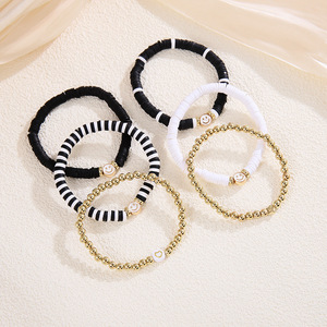 Black And <b>White</b> Polymer Clay <b>Bracelet</b> Set Smile Face Beaded Women Fashion Jewelry Ethnic Style Summer 2023 Yiwu Origin - Product Image 4