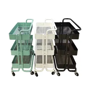 3 Tiers Multifunctional Kitchen Rack Folding Rolling Cart Kitchen Storage Trolley Cart With Wheels