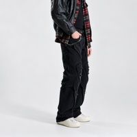 SOONREE Jeans cargo noirs personnalisés pour hommes, coupe ample, jambe large, denim déchiré, panneaux zippés, streetwear Y2K