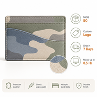 Portefeuille compact pour poche avant en cuir texturé doux pour les trajets professionnels avec rangement léger pour cartes, motif camouflage vert sauge