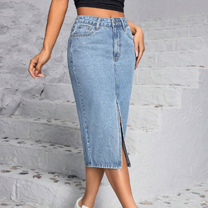 Nuevo Vestido de Mezclilla Casual para Mujer Estilo Y2K de Verano, Falda de Largo Medio con Cintura Irregular, Estilo Lindo con Decoración de Botones y Bolsillos - Product Image 5