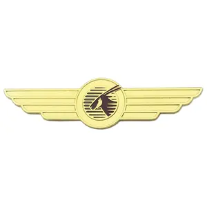 Custom metal design aviation academy logo brand uniform wing lapel pins die casting aviator clothing hat badge