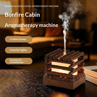 Diffuseur d'huiles essentielles créatif en forme de maison en bois avec humidificateur ultrasonique USB et lumière LED 7 couleurs