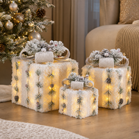 Batteriebetriebene Beleuchtete Weihnachtsgeschenkbox-Dekorationen 3-teiliges Set Eisen Feiertagsdekoration