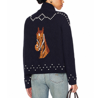 Cardigan en tricot torsadé épais en mélange de coton personnalisé, motif jacquard cheval, ouvert sur le devant, pour automne-hiver, vêtement décontracté en maille, vente en gros