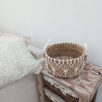 Panier de rangement de cuisine en jonc de mer naturel Paniers en jonc de mer de forme ronde Panier de rangement décoratif en corde de coton