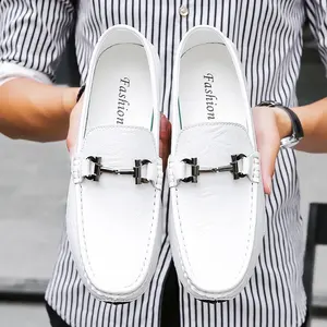 Chaussures <span class=keywords><strong>bateau</strong></span> confortables pour hommes en <span class=keywords><strong>cuir</strong></span> véritable à bout carré, décontractées avec fonction antidérapante pour le printemps, l'été, l'automne et l'hiver - Product Image 5