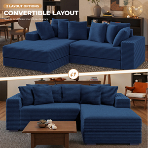 <b>Modern</b> Sectional <b>Sofa</b> <b>Bed</b> Set L-Shape Chaise Extra Large Reversible Fabric Cover Sponge-Filled Metal Frame Foldable Hall - Product Image 3