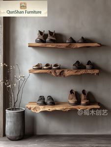 Zapatero Flotante de Madera Maciza Único <span class=keywords><strong>para</strong></span> Organización en la Entrada - <span class=keywords><strong>Estante</strong></span> <span class=keywords><strong>para</strong></span> <span class=keywords><strong>Zapatos</strong></span> de Madera Maciza Irregular - Product Image 2