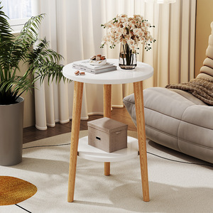 Round Coffee <b>Table</b> White And <b>Black</b> Double Layer Living Room <b>Sofa</b> Side <b>Table</b> Minimalist Home Furniture - Product Image 1