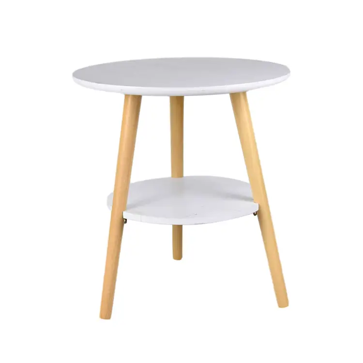 factory cheap price Scandinavian modern wooden side table tea table for living room round tray coffee table with solid wood leg