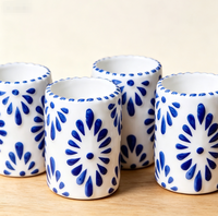 Verres à Tequila en Céramique Peints à la Main avec Motifs Floraux en Relief, Petites Tasses à Cocktail, Tasses à Café en Céramique