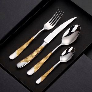 Cheaper Wedding Diamond <b>Flatware</b> Sets With Knife Fork Dinner Spoon and Tea Spoon Silverware Gold Tableware Set With Box - Product Image 3