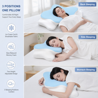 Almohada Cervical Ergonómica Ortopédica en Forma de U para Soporte del Cuello, Espuma Viscoelástica, para Dormir, con Funda Extraíble y Lavable