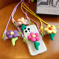 Clip arrière de téléphone portable matériel PC avec fleur transparente corde suspendue télescopique chaîne de téléphone portable