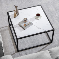 Table basse de salon de luxe moderne en métal doré avec plateau en marbre et panneau en bois pour salon