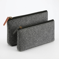 Étui à crayons en feutre avec fermeture éclair et tirette en cuir, pochette portable pour fournitures scolaires, sac de rangement pour stylos et petits gadgets de bureau