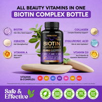 Complément alimentaire naturel pour la beauté, capsules de magnésium et complexe de vitamine B pour la gestion de l'énergie, 25000 mcg pour les cheveux, la peau et les ongles, marque privée